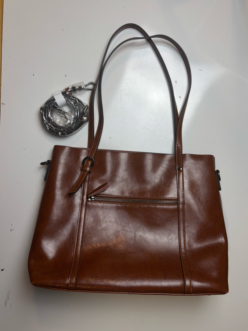 SZone‎ Brown Leather Tote Bag with Removable Strap